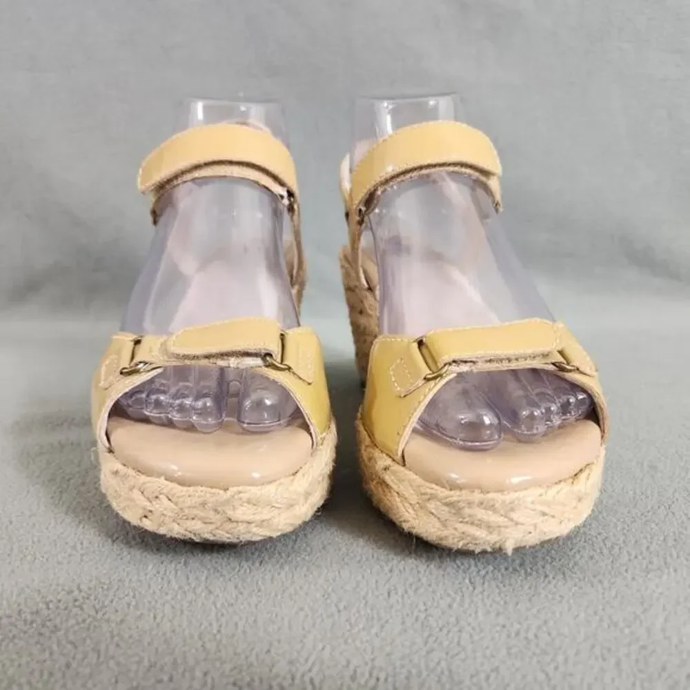 SOFTWALK Women's‎ Patent Leather Espadrille Wedges Size 7M Comfort Shoes Tan